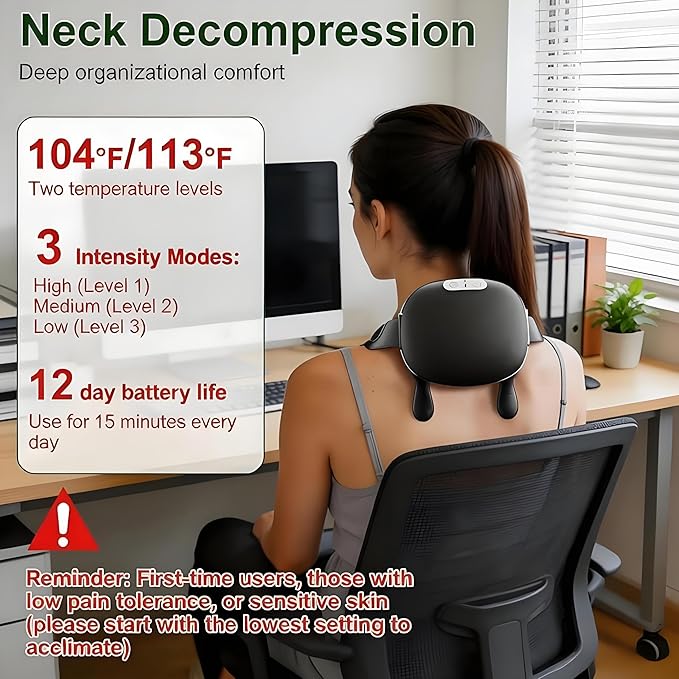 CBQ Neck and Shoulder Massager with Heat for Pain Relief Deep Tissue Bionic Hand Massager for Back Neck Relaxation Cordless Portable Home Office Travel Massage Adjustable Intensity