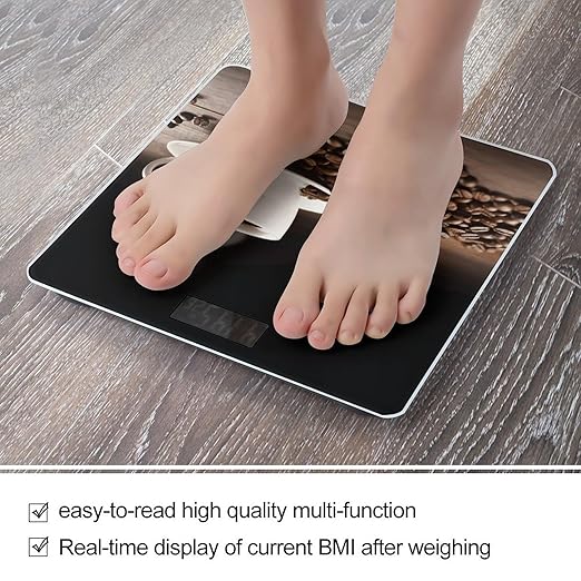 Coffee Cup and Coffee Bean Bathroom Scale Weight Scale for Body WeightHighly Accurate Digital Weighing Machine Clear LED Display Digital Bathroom Body Scale 400lb/182kg