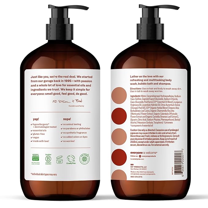 Everyone 3-in-1 Soap Body Wash Bubble Bath Shampoo 32 Ounce (Pack of 2) Cedar and Citrus made with Essential Oils for Men and Women