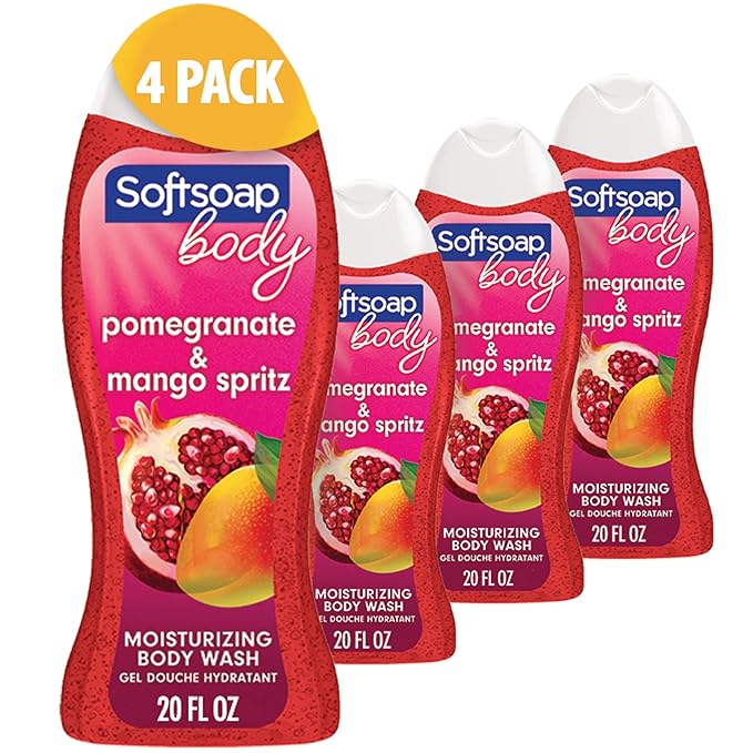 Softsoap Body Wash Pomegranate &amp Mango Spritz Body Wash 20 Fl Oz &amp Body Wash Coconut Butter Scrub Exfoliating Body Wash 20 Ounce 4 Pack
