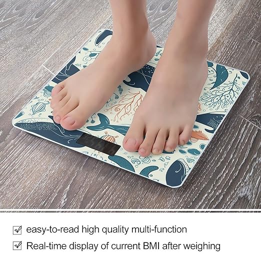 Underwater Whale Scale for Body Weight Precision Bathroom Weighing Scales with Back Lit LCD Display Sturdy Tempered Glass Body Weight Scales Digital Bathroom Scale 400lb