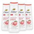 Dove Body Wash Rebalancing White Peach &amp Rice Milk 4 Count for Renewed Healthy Looking Skin Moisturizing Gentle Skin Cleanser with 24hr Renewing MicroMoisture 20 oz