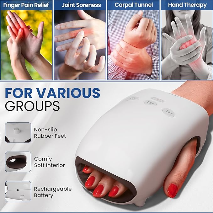 Sealy Premium Cordless Hand Massager with Heat and Compression – Electric Hand Massager for Arthritis Carpal Tunnel and Finger Pain Relief – Rechargeable Portable and Adjustable Intensity Levels