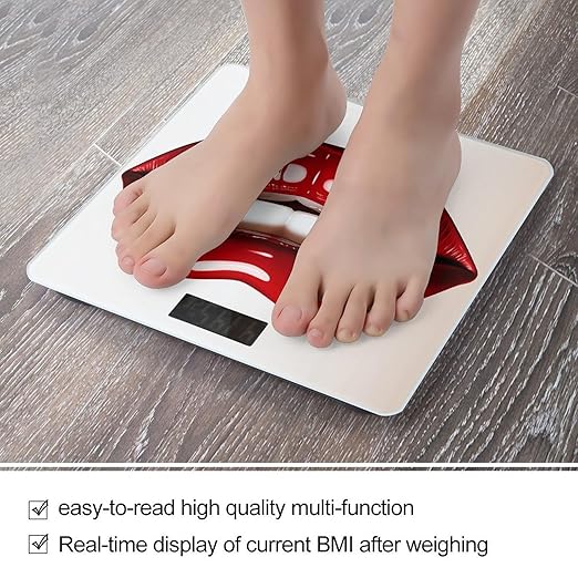 Cute Graphic Red Lips Bathroom Scale Large LCD Backlight Display Digital Scale Rounded Corners Body Scales Automatic Power On/Off Bathroom Scales for Home Bedrooms