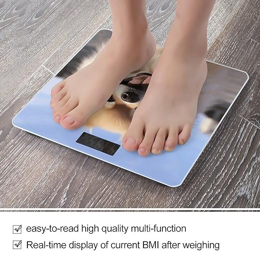 Happy Pomeranian Scale for Body Weight High Precision Digital Weight Scales with LCD Display Anti-Slip Sturdy Slim Tempered Glass Bathroom Scale for Home Use
