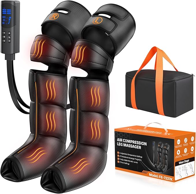Leg Massager with Heat and Compression - Foot Calf Thigh Massage for Circulation and Pain Relief Professional Compression Boots with 6 Modes 9 Intensity 4 Heat Gifts for Mom Dad