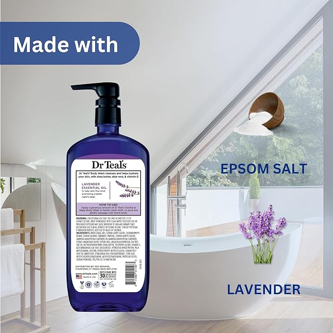 Dr Teal Lavender Body Wash 24oz 2-Pack with Premium Sponge - Relaxing and Hydrating Bath Essentials