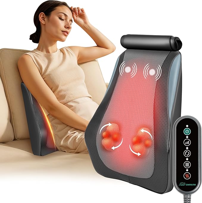 Snailax Back Massager for Back Pain Deep Tissue Shiatsu Neck Back Massager with Heat 3D Kneading Chair Massage Pillow Neck Shoulder Massage Gifts for Mom Dad Women
