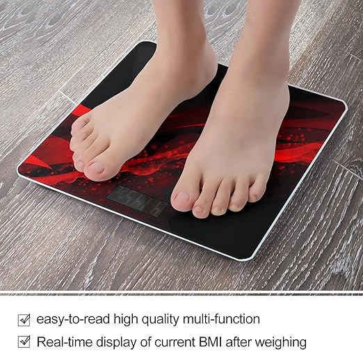 Black and Red Background Scale for Body Weight High Precision Digital Weight Scales with LCD Display Anti-Slip Sturdy Slim Tempered Glass Bathroom Scale for Home Use