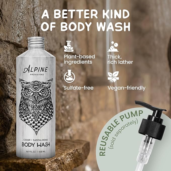 Alpine Provisions Natural &amp Organic Body Wash with Fir &amp Sage – Moisturizing Shower Gel with Aloe Vera Coconut Oil &amp Essential Oils – Vegan Sulfate-Free Plastic-Free – 16.9 fl oz