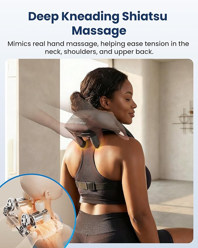 COMFIER Hands-Free Neck and Shoulder Massager with Heat Cordless 4D Deep Tissue Kneading Back Massager Rechargeable Shiatsu Massage for Pain Relief Home Office &amp Housework