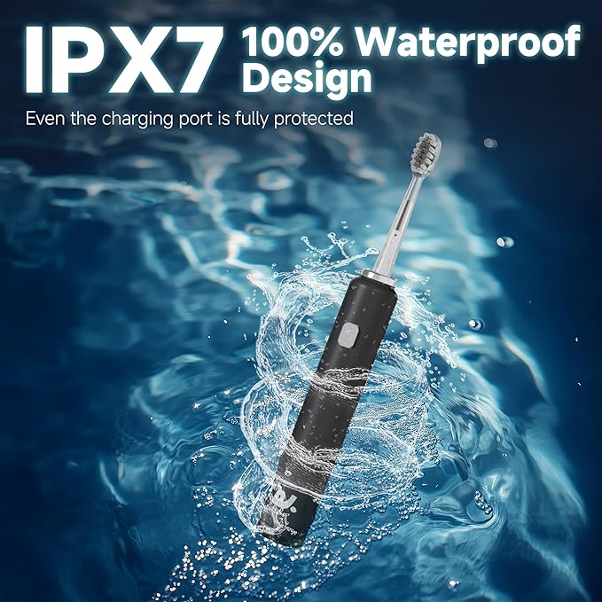 New Wave Oscillating Electric Toothbrush Vibrating Wave Oral Brush IPX7 Waterproof Type-C Gifts for Adults and Kids Includes 3 Brush Heads and Wall Mount Bracket Black