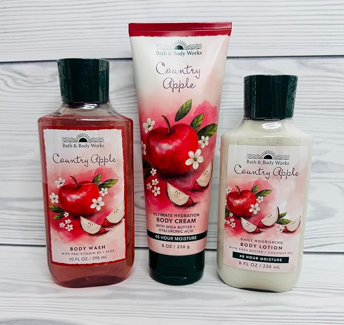 Bath &amp Body Works Womens Country Apple Body Cream Lotion and Body Gel Wash 3 Piece Set