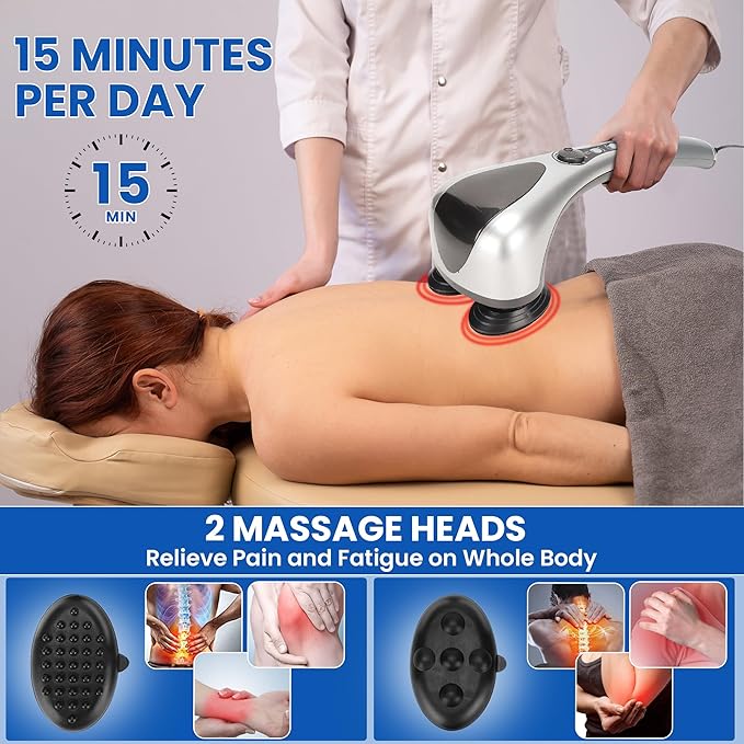 Electric Dual Head Heavy Hammer Massager Handheld Heated Massage for Deep Tissue Pain Relief for deep Relaxation and Rejuvenation of Muscles Back Shoulders and Legs Throughout The Body