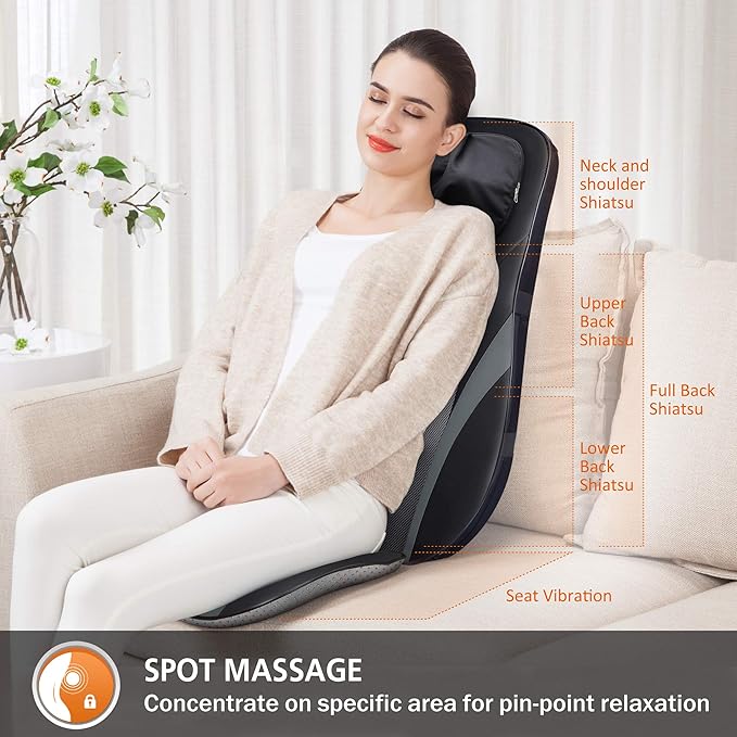 Snailax Shiatsu Back Massager with Heat -Deep Kneading Massage Chair Pad with Adjustable Intensity Shiatsu Chair Massager to Relax Full Body MuscleGift for Mother
