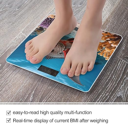 Red-lipped Batfish Scale for Body Weight Sturdy Tempered Glass Weighing Scales with LCD Display Accurate Digital Bathroom Scale Convenient Body Fat Smart Scales Easy Read