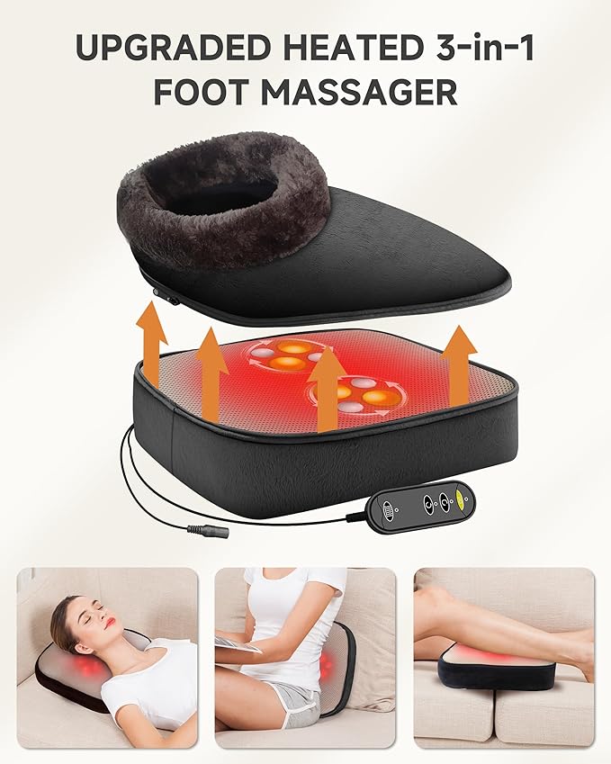 Snailax 2-in-1 Shiatsu Foot and Back Massager with Heat - Kneading Foot Warmer Electric Feet Massage Massagers for BackLegGifts for WomenMen