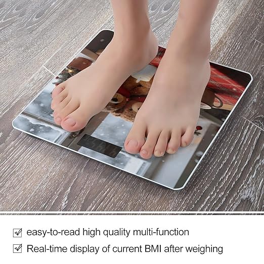 Christmas Joy Smart Scale for Body Weight Digital Bathroom Scale Toughened Glass Weight Scale with Large LCD Backlight Display High Precision Scales Weighing Machine