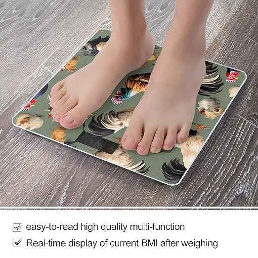 Digital Bathroom Scale for Body Weight Scale with Bright LCD Display High Accuracy Step-On Technology Auto On/Off Chicken and Rooster Print Digital Scales 400 Lbs /180kg