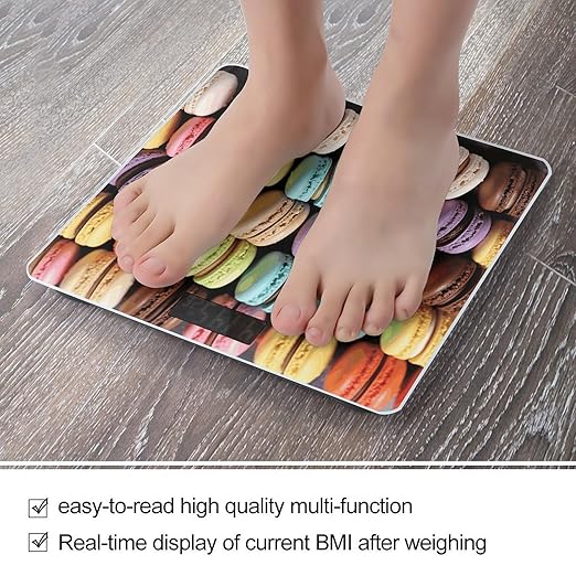 Macaron Biscuit Flavored PastriesScale for Body Weight with LCD High Precision Weighing Scales Fashion Sturdy Tempered Glass Weight Scales Easy-to-Read Digital Bathroom Scale for Daily 400lb
