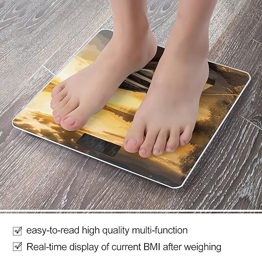 River Sunset Wooden Boat Bathroom Scale for Body Weight 400 Lb Weight Scale with High Precision Sensors Tempered Glass Highly Accurate Digital Weighing Machine for People