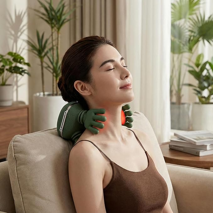 Portable Neck and Shoulder Massager with Soothing Heat 4D Deep-Kneading Rechargeable Massage Device for Back and Body Use at Home Office or On The Go