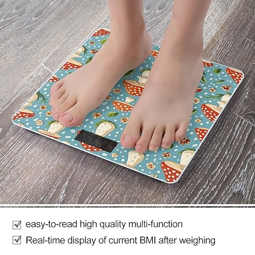 Red Mushroom Pattern Scale for Body Weight Digital Bathroom Scale Toughened Glass High Precision Scales for Body Weight with Large LCD Backlight Display Weight Scales