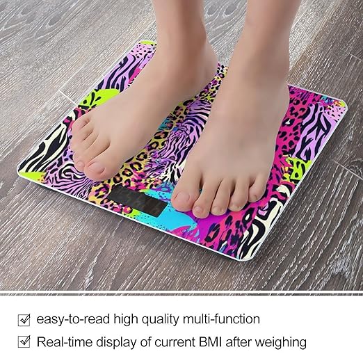 Women's Fashion Automatic Switch Digital Bathroom Weighing Scale Smart Scale Rainbow Animal Zebra Tiger Cheetah Leopard Print Splatter