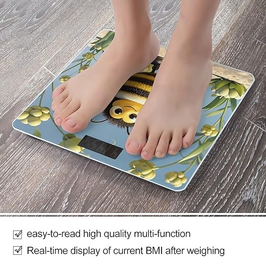 Cute Cartoon Bee Scale for Body Weight Accurate Digital Bathroom Scale Toughened Glass High Precision Scales Smart Weight Scales with Large LCD Backlight Display Weighing Machine