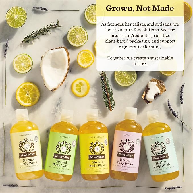 Herbal Body Wash Lemon Rosemary by Moon Valley All Natural Ingredients No Parabens Vegan Moisturizing Essential Oils Two Pack