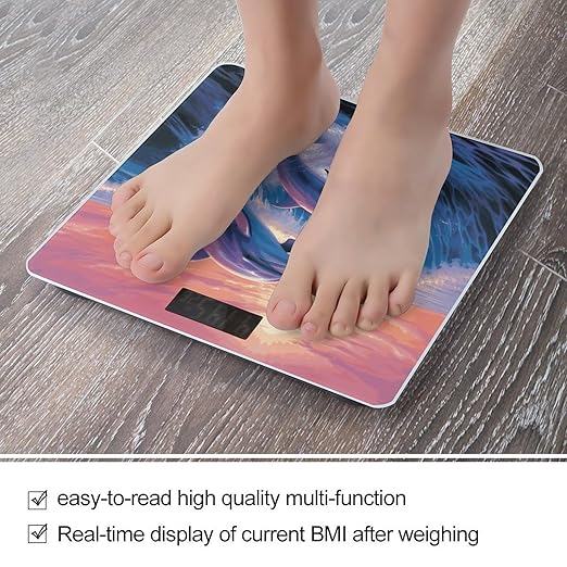 Digital Bathroom Scale for Body Weight Scale with Bright LCD Display High Accuracy Step-On Technology Auto On/Off Dolphins Art Digital Scales 400 Lbs /180kg