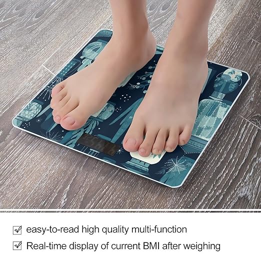 Succulent Plants and Cactus Bathroom Scale Automatic Power On/Off Body Scales LCD Backlight Display Square Digital Scale Rounded Corners Bathroom Scales for Home Bedrooms