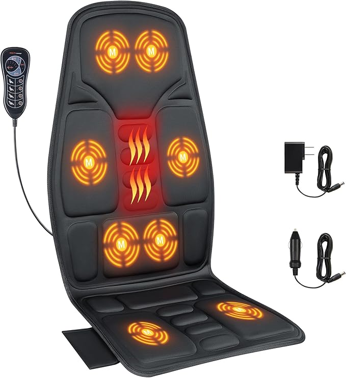 SLOTHMORE Back Massage Chair Pad Back Massager with Heat for Pain Relief Chair Massager for Full Body Massage Deep Tissue Vibration Massger with 2 Adapters Chair Massager for Office and Recliner