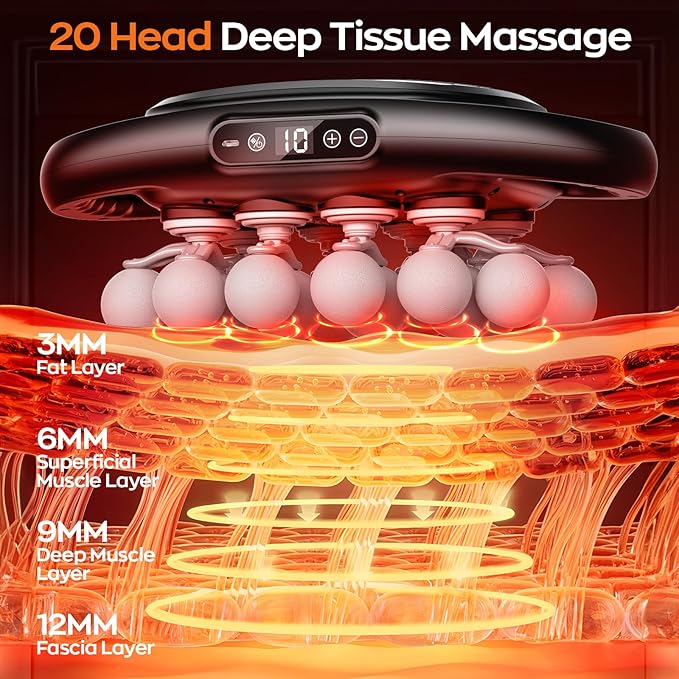 20-Head Massage Gun Deep Tissue 9 Modes &amp 9 Intensity Levels Body Percussion Muscle Massager Quiet Electric Handheld Massage Tools for Neck Back Shoulder Waist Leg Feet Daily Relaxation