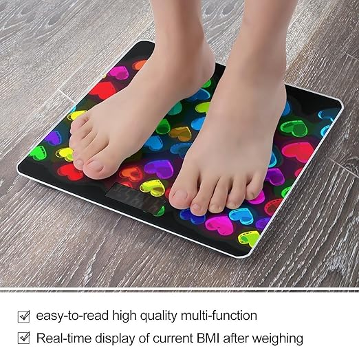 Rainbow Hearts Weight Scale Digital Electronic Scales Bathroom Scale Larg LCD Backlight Display High Precision MeasurementsTempered Glass