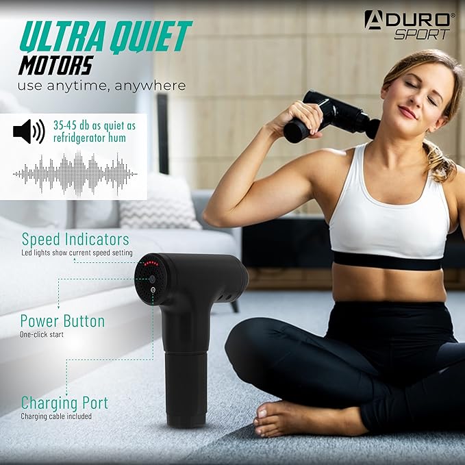 Aduro Percussion Massage Gun Deep Tissue Muscle Massage Gun Handheld Elite Recovery™ Electric Hand Held Therapy Massager Gun Perfect for Athletes Full Body Back Neck Shoulder Pain Relief (Black)