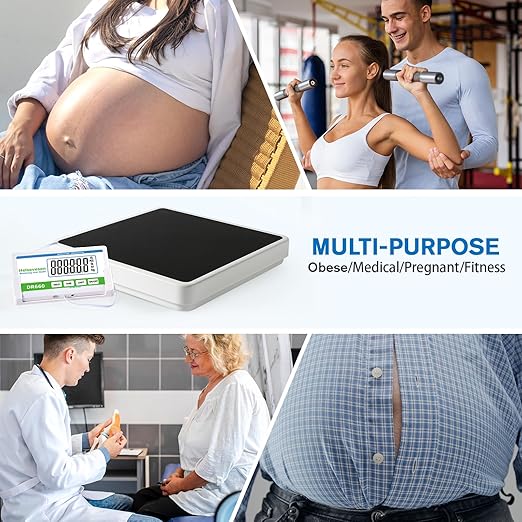 Helsevesen Professional Medical Bariatric Scale Digital Bathroom Scales Low-Profile Heavy Duty Bariatric Scale with Anti-Slip Rubber Mat (DR660W)