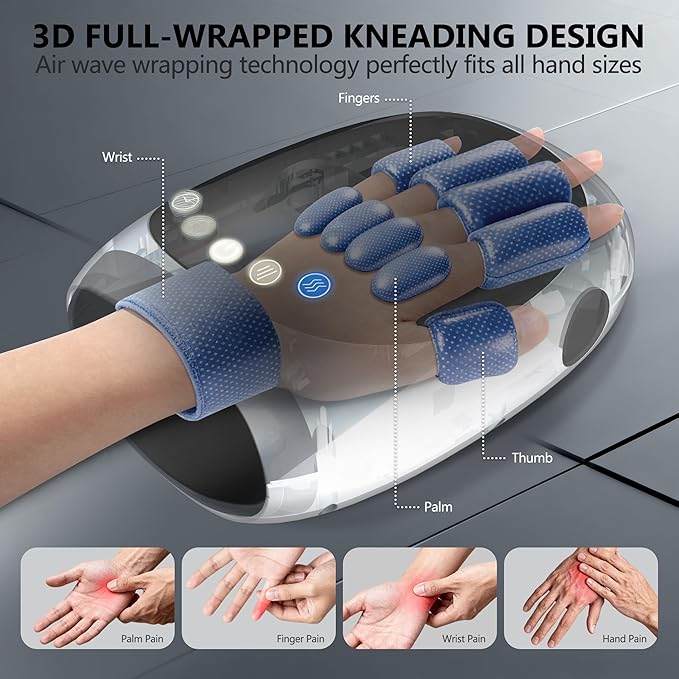 Hand Massager with Heat and Compression for Arthritis Pain Relief with 5-Finger Individual Therapy Fits All Hand SizesRechargeable &amp Portable (White)