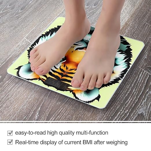 Little Fat Tiger Head Scale for Body Weight High Precision Digital Weight Scales with LCD Display Anti-Slip Sturdy Slim Tempered Glass Bathroom Scale for Home Use