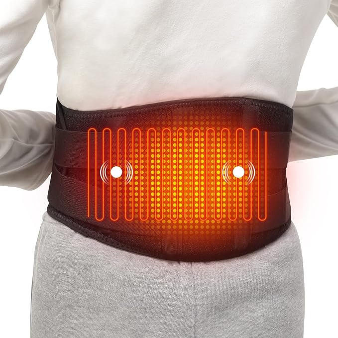 Heating Pad Lower Back Massager Wrap for Back Pain Relief Heated Waist Belt with Vibration Massage 7.4V 4400mah Battery Heat Therapy for Lower Back Lumbar Waist Abdominal Stomach Spine (Small)