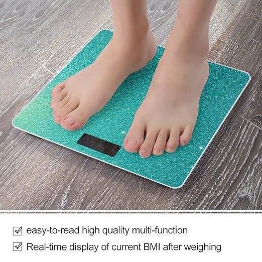 Smart Scale for Body Weight Digital Bathroom Weighing Scale Energy Saving Scale Teal Blue Glitter Sparkle Texture