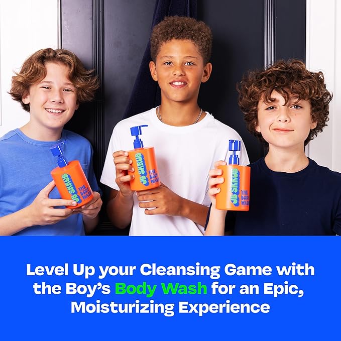 JB SKRUB The Body Wash for Kids Tween &amp Teen Boys with Foaming Action &amp Natural Citrus Scent - No Harsh Ingredients Boys Body Wash - Conquer Adolescent Funk with Confidence - 14 Oz.