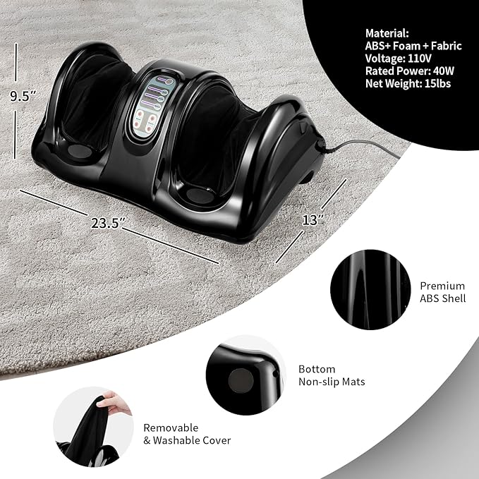 RELAX4LIFE Shiatsu Foot Massage Machine Rolling Massager with Remote Control 4 Programs 3 Modes Touch Panel Electric Calf Deep Kneading for Plantar FasciitisTired Muscle Massaging (Black)