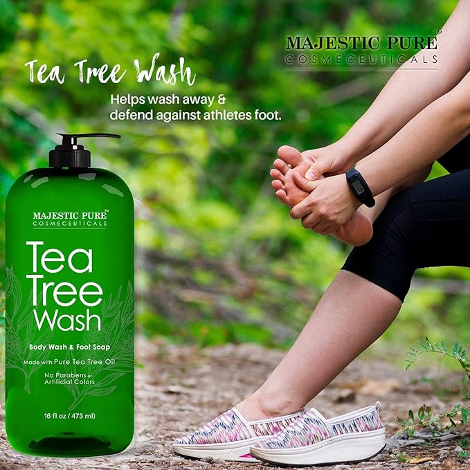 MAJESTIC PURE Tea Tree Body Wash and Tea Tree Athletes Foot Cream Bundle