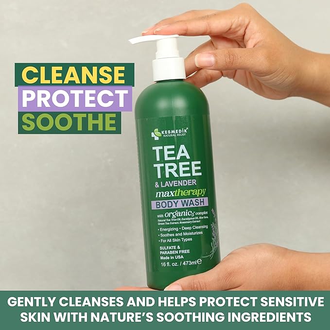 Tea Tree Oil Body Wash Original + Lavender Limited Edition Maxtherapy Bundle | Cleanser &amp Defense with 100% Pure Tea Oil &amp Lavender Oil 16 fl oz Each