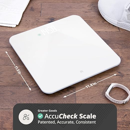 Greater Goods AccuCheck Digital Scale for Body Weight - Accurate Digital Bathroom Scale with High-Precision Sensors Large Easy-to-Read Backlit Display 400 lb Capacity Auto Step-On (White)
