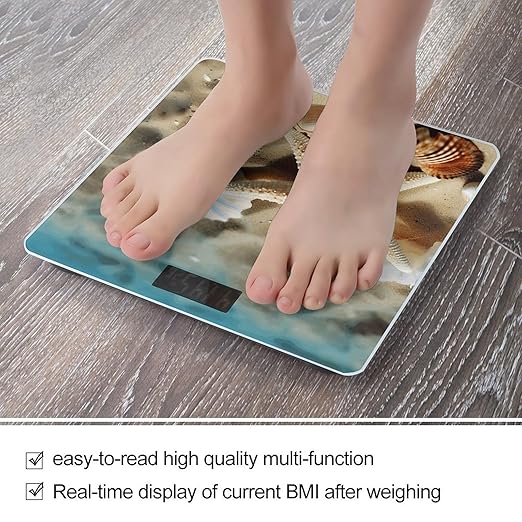 Starfish Coral and Seashell Scale for Body Weight Anti-Slip Digital Bathroom Scale Sturdy Toughened Glass Weighing Scales High Precision Safe Rounded Corners Smart Scales