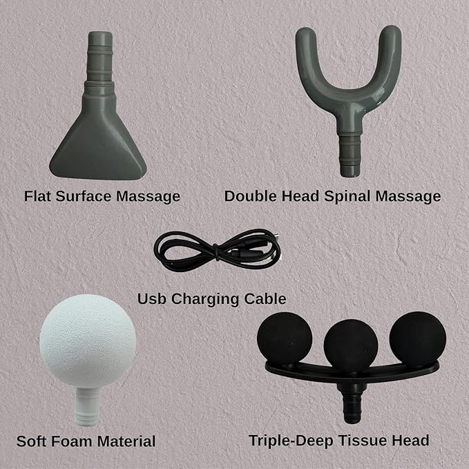 Deep Tissue Massage Gun Portable Percussion Muscle Massager with Four Interchangeable Heads Useful for Athletes Gym Office (White)