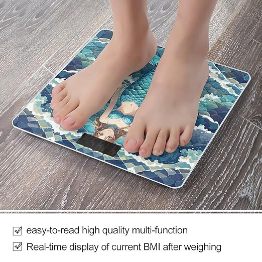 Blue Waves Squama Mermaid Scale Bathroom Scale for Body Weight with High Precision Large LCD Backlight Display Digital Weighing Scale with BMI Capacity Up to 180kg