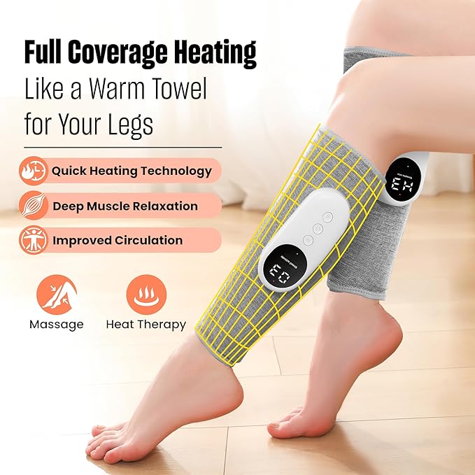 Leg Massager with Heat and Compression Calf Massager for Circulation and Pain with 3 Intensities 3 Modes Restless Legs Syndrome Relief Compress Leg Machine Gifts for Women (Pair) (Light Gray)